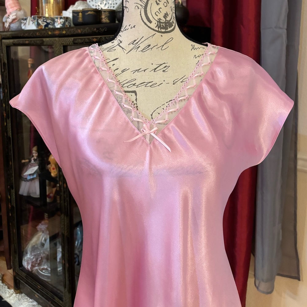 Y2K Morgan Taylor Intimates Pink Lace & Ribbon Trim Night Dress - Picture 6 of 8
